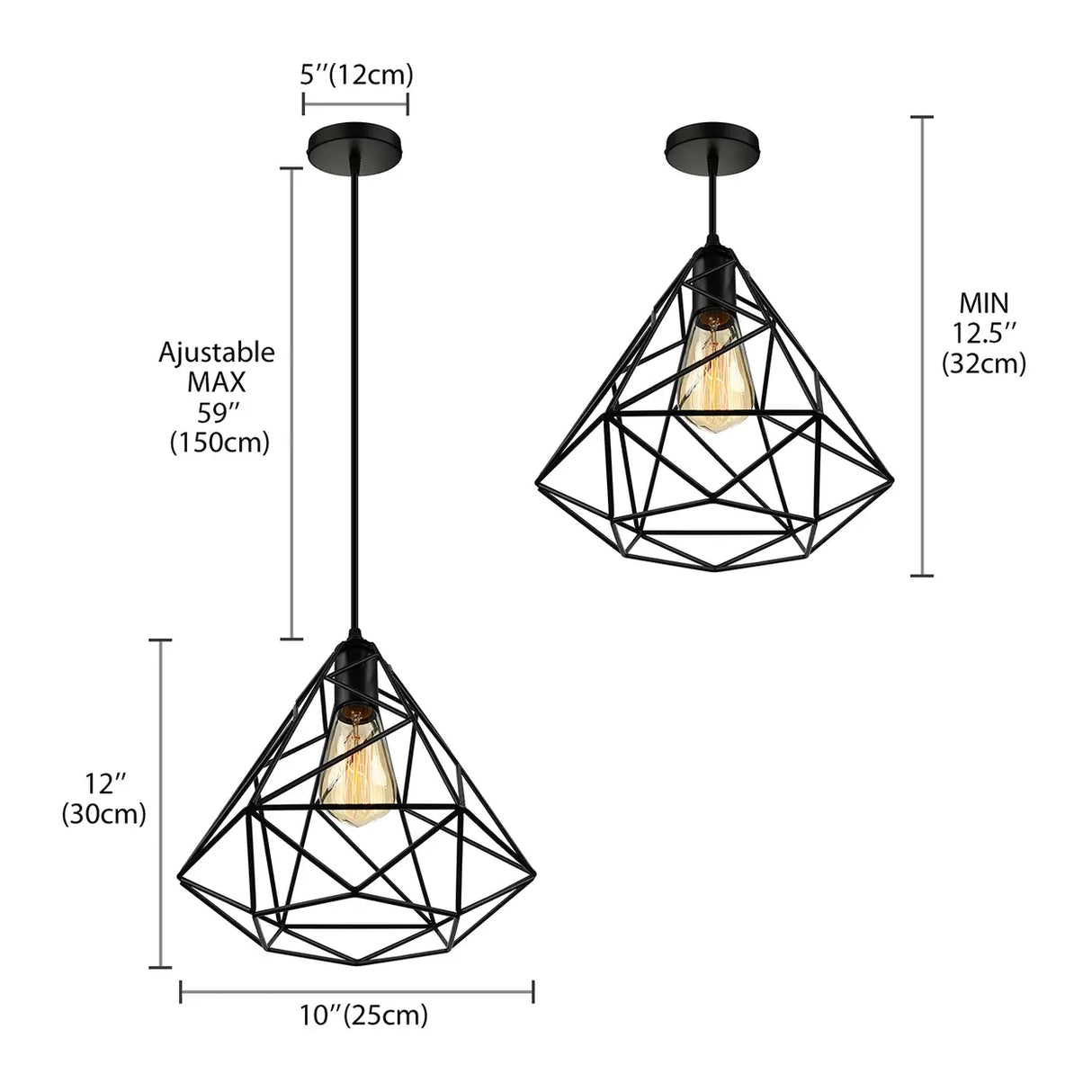 Industrial Mini Black Diamond Caged Pendant Light 