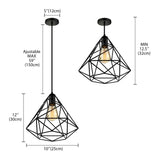 Industrial Mini Black Diamond Caged Pendant Light #size