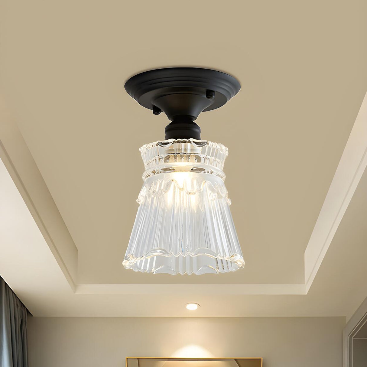 Industrial Mini Cone Wavy Glass Semi-Flush Mount Light Image - 11