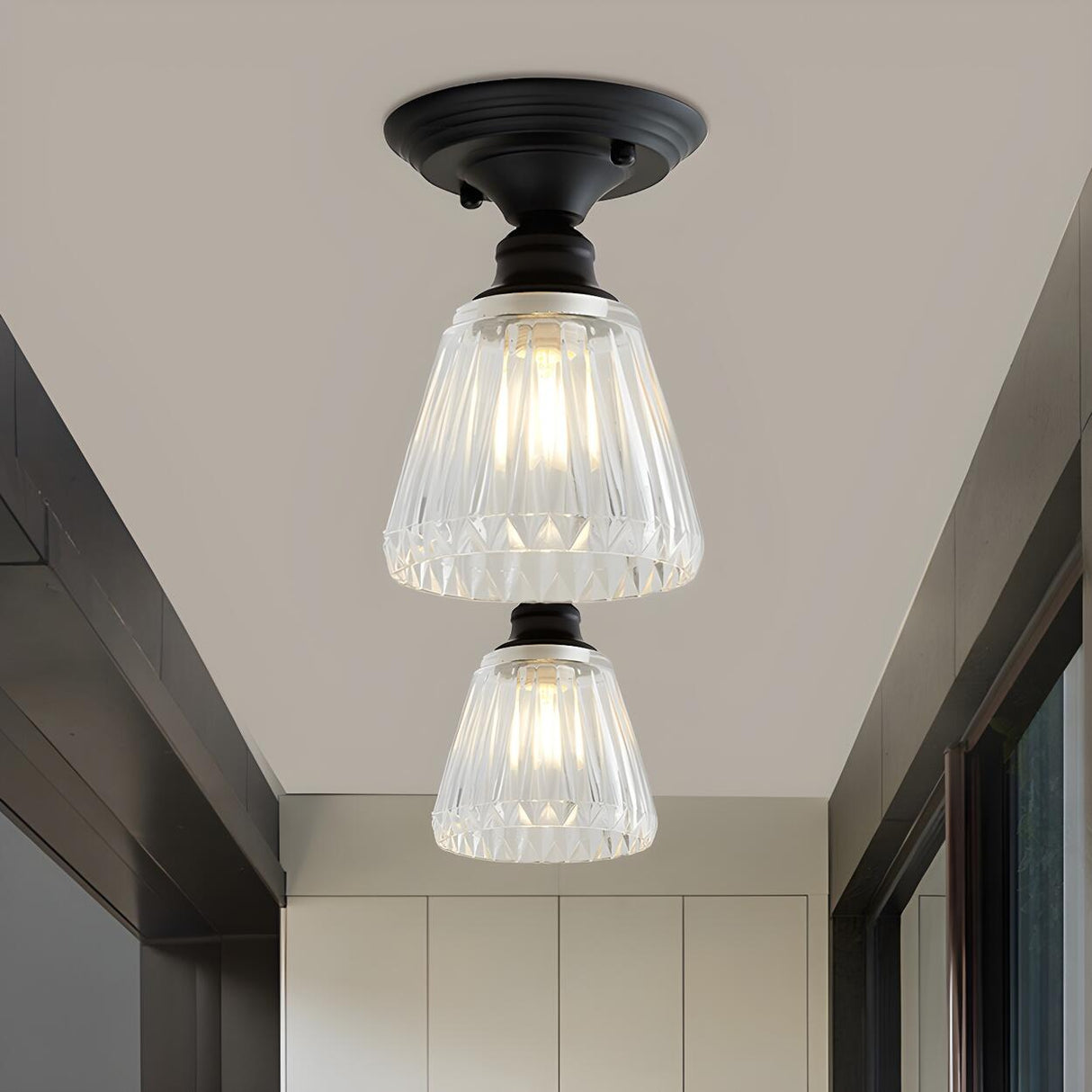 Industrial Mini Cone Wavy Glass Semi-Flush Mount Light Image - 13
