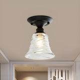 Industrial Mini Cone Wavy Glass Semi-Flush Mount Light Image - 5