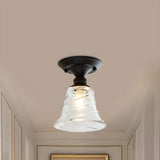 Industrial Mini Cone Wavy Glass Semi-Flush Mount Light Image - 6