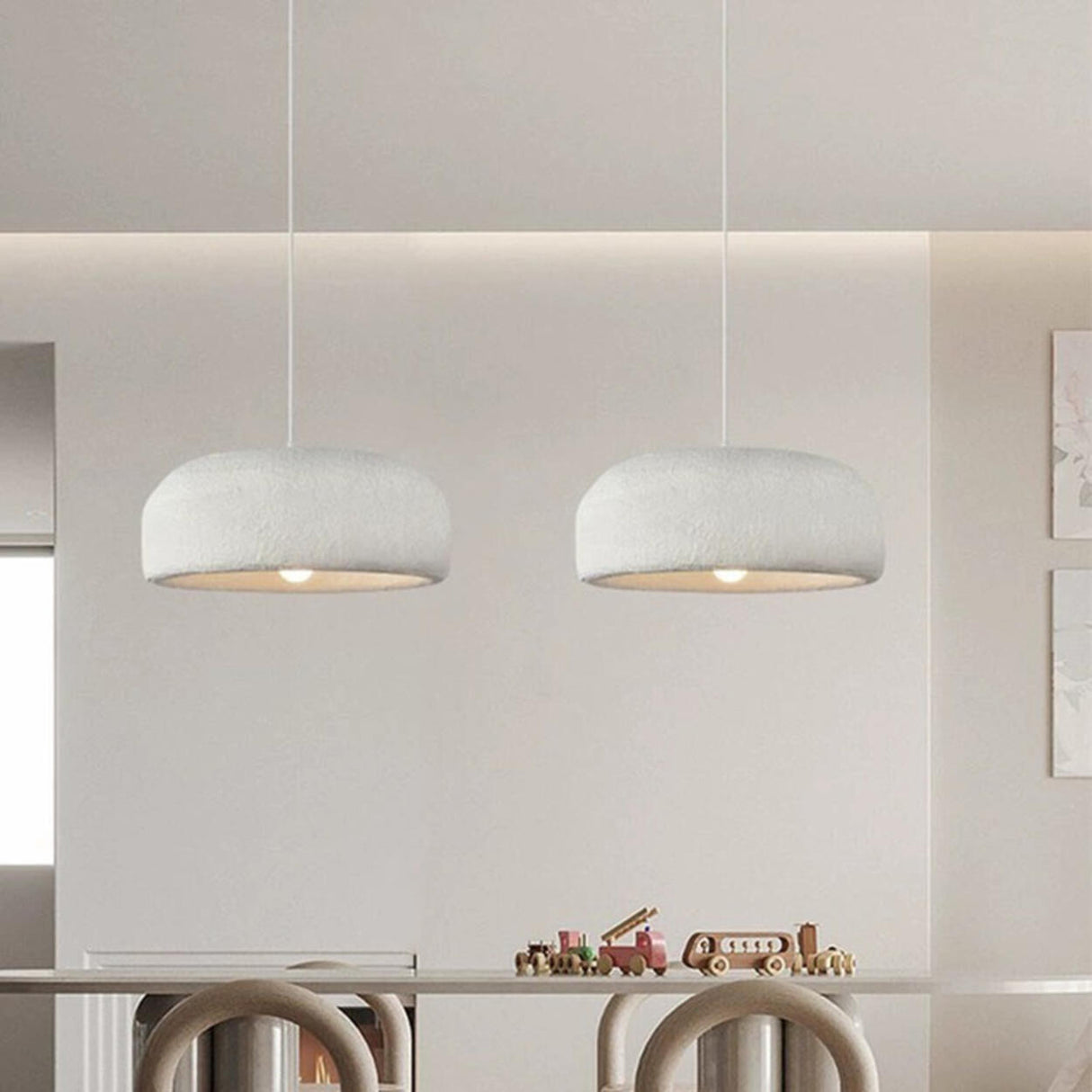 Industrial Minimalist Pot Lid Resin Dining Room Pendant Light Image - 6