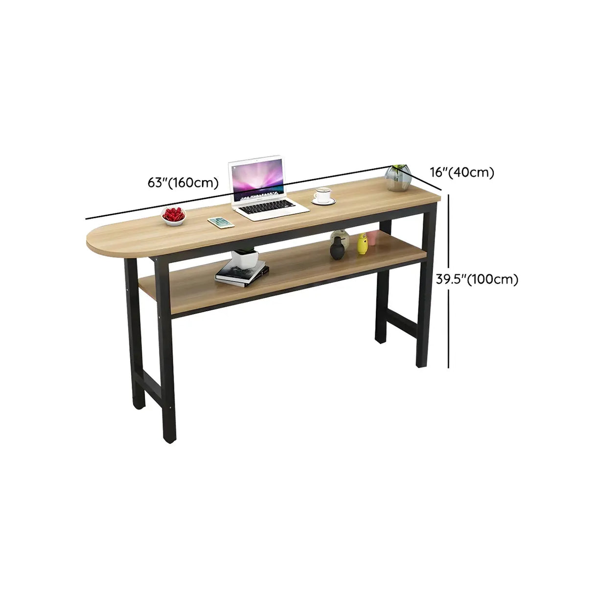 Industrial Modern Wood Bar Table with Shelf for Cafe Image - 12