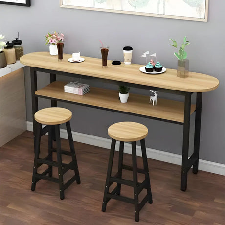 Industrial Modern Wood Bar Table with Shelf for Cafe Image - 2