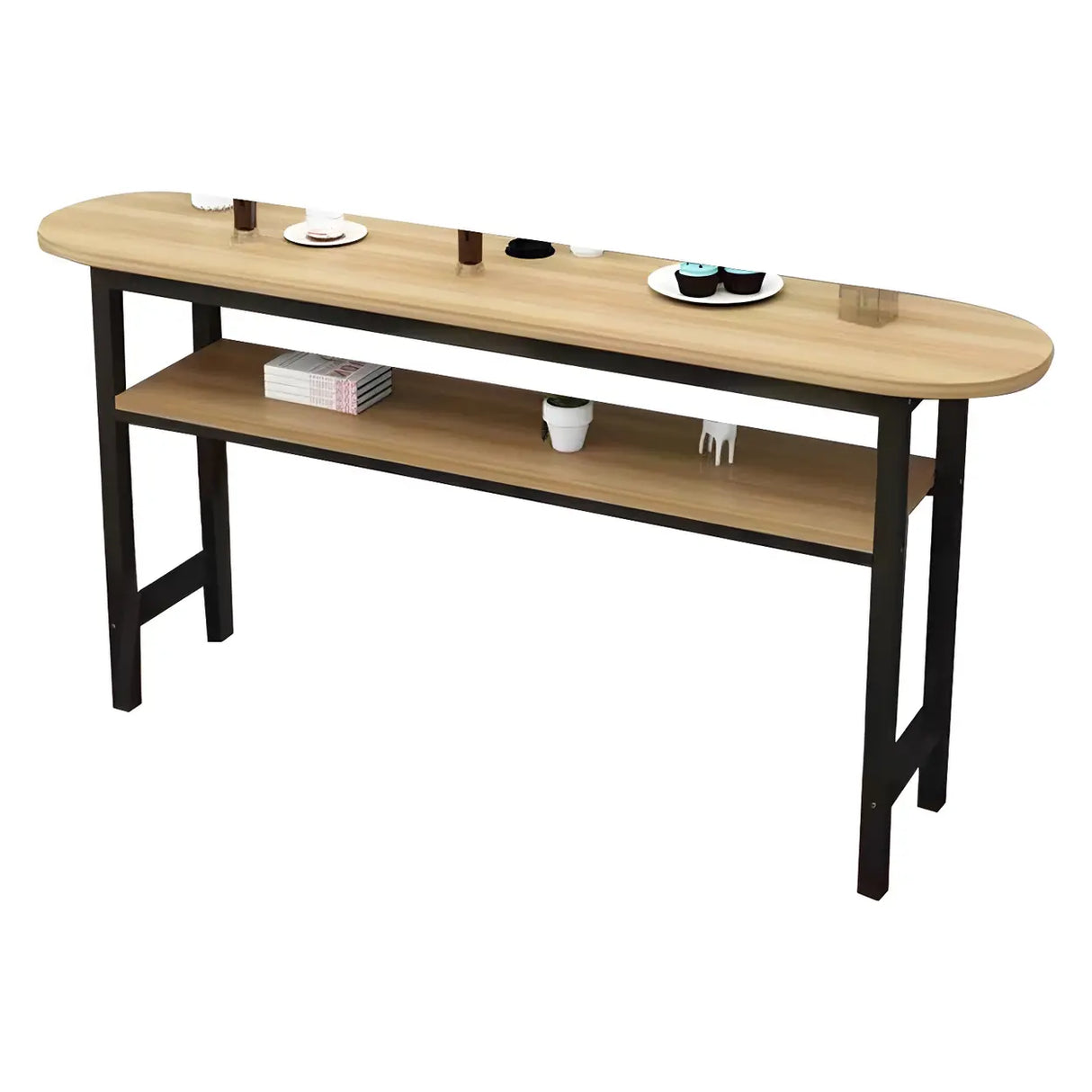Industrial Modern Wood Bar Table with Shelf for Cafe Image - 4