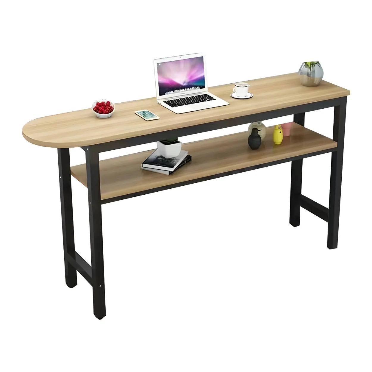 Industrial Modern Wood Bar Table with Shelf for Cafe Image - 5