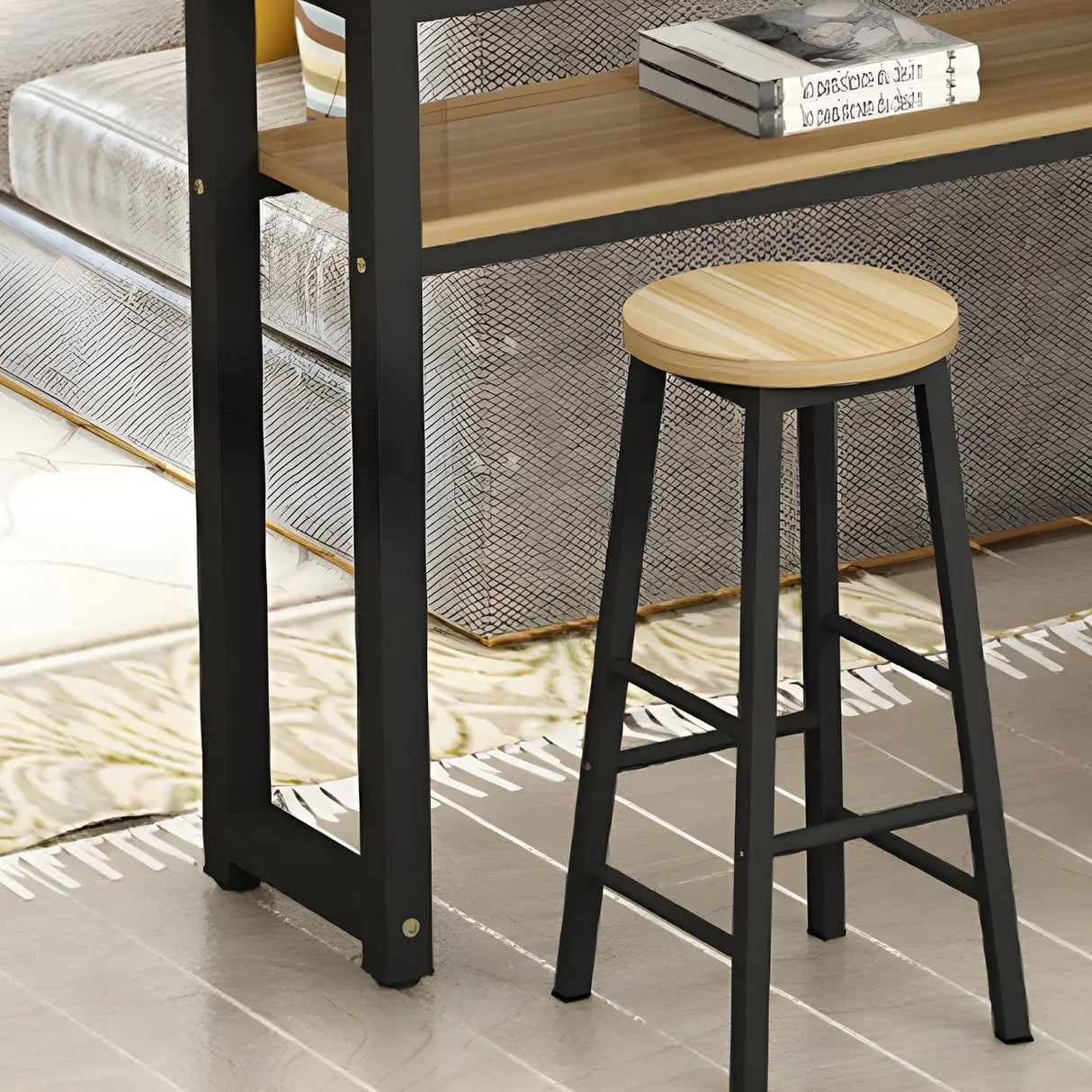 Industrial Modern Wood Bar Table with Shelf for Cafe Image - 8
