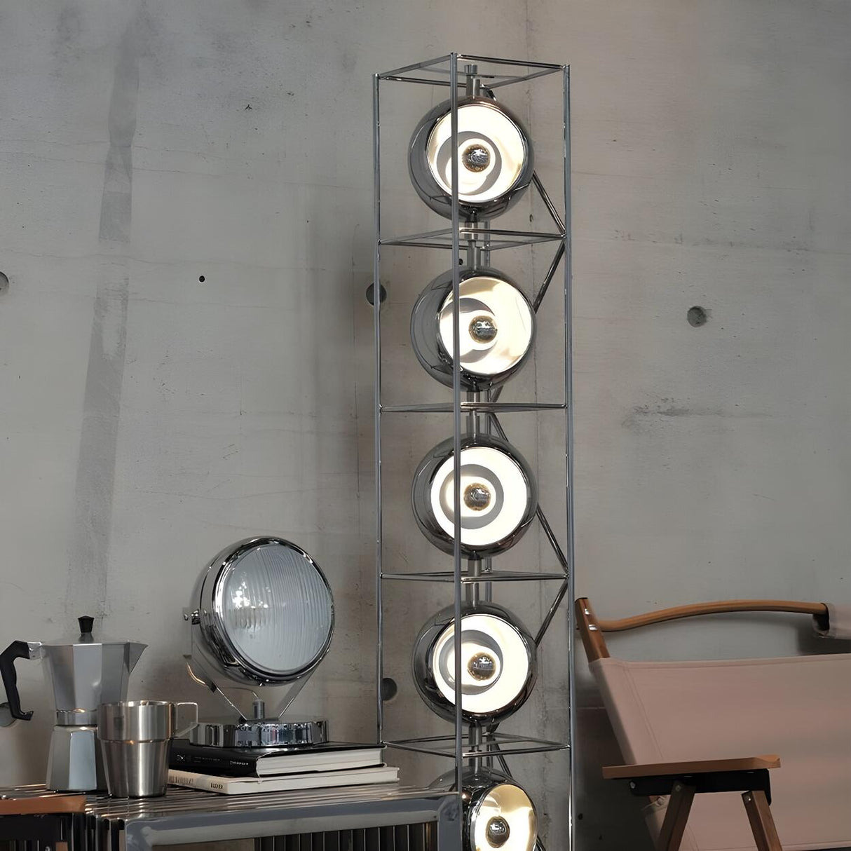 Industrial Multi-Light Globe Metal Frame Floor Lamp Image - 3