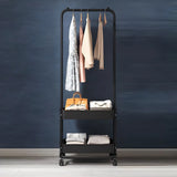 Industrial Narrow Metal Rolling Coat Rack with Shelves Image - 10