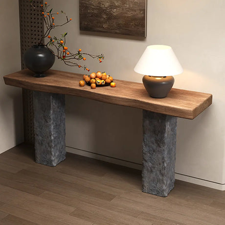 Industrial Narrow Wood Top Entryway Console Table Image - 1