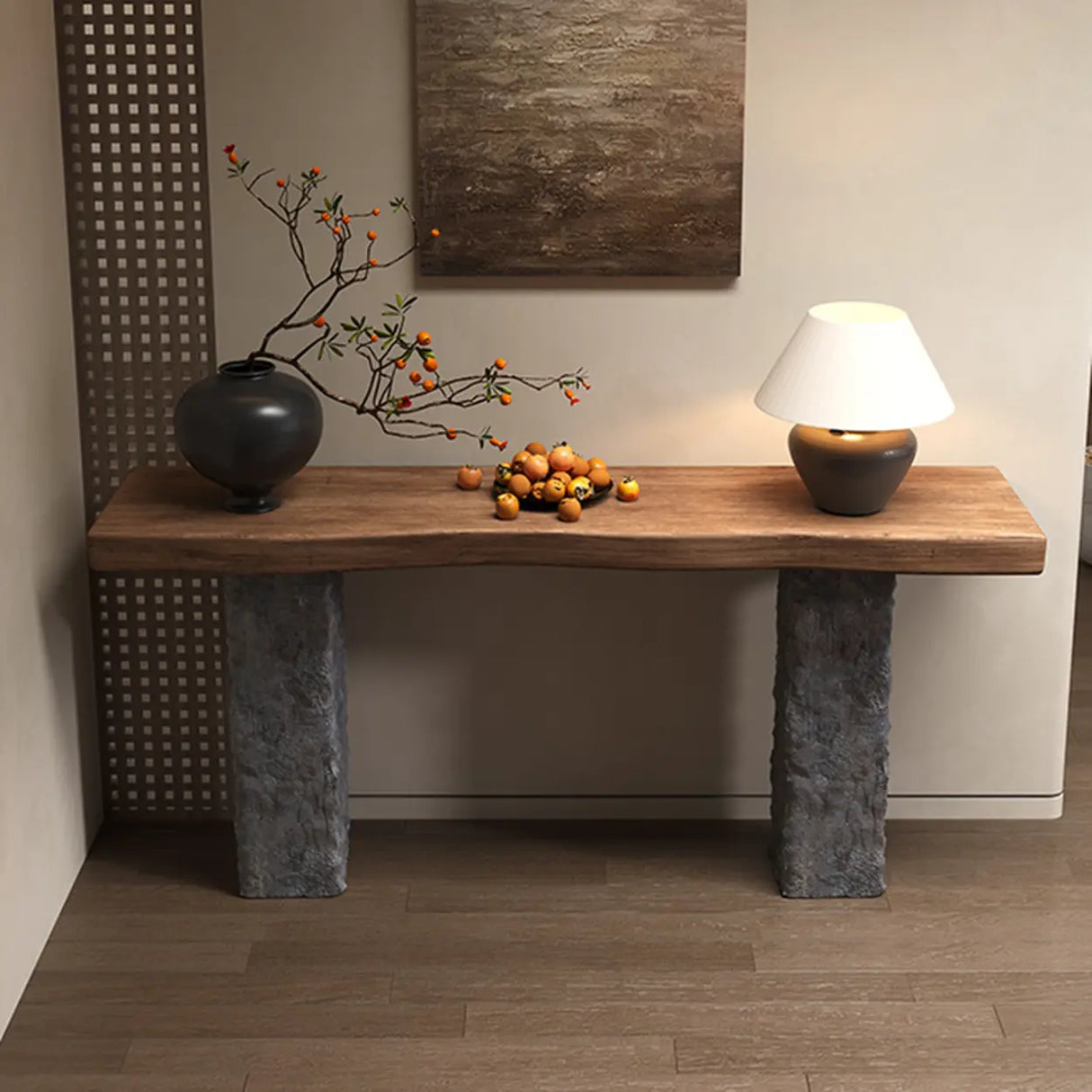 Industrial Narrow Wood Top Entryway Console Table Image - 3