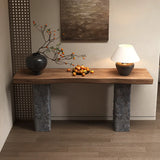Industrial Narrow Wood Top Entryway Console Table Image - 3