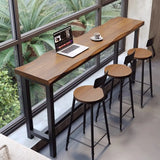 Industrial Natural Edge Brown Wood Bar Table with Footrest Image - 1