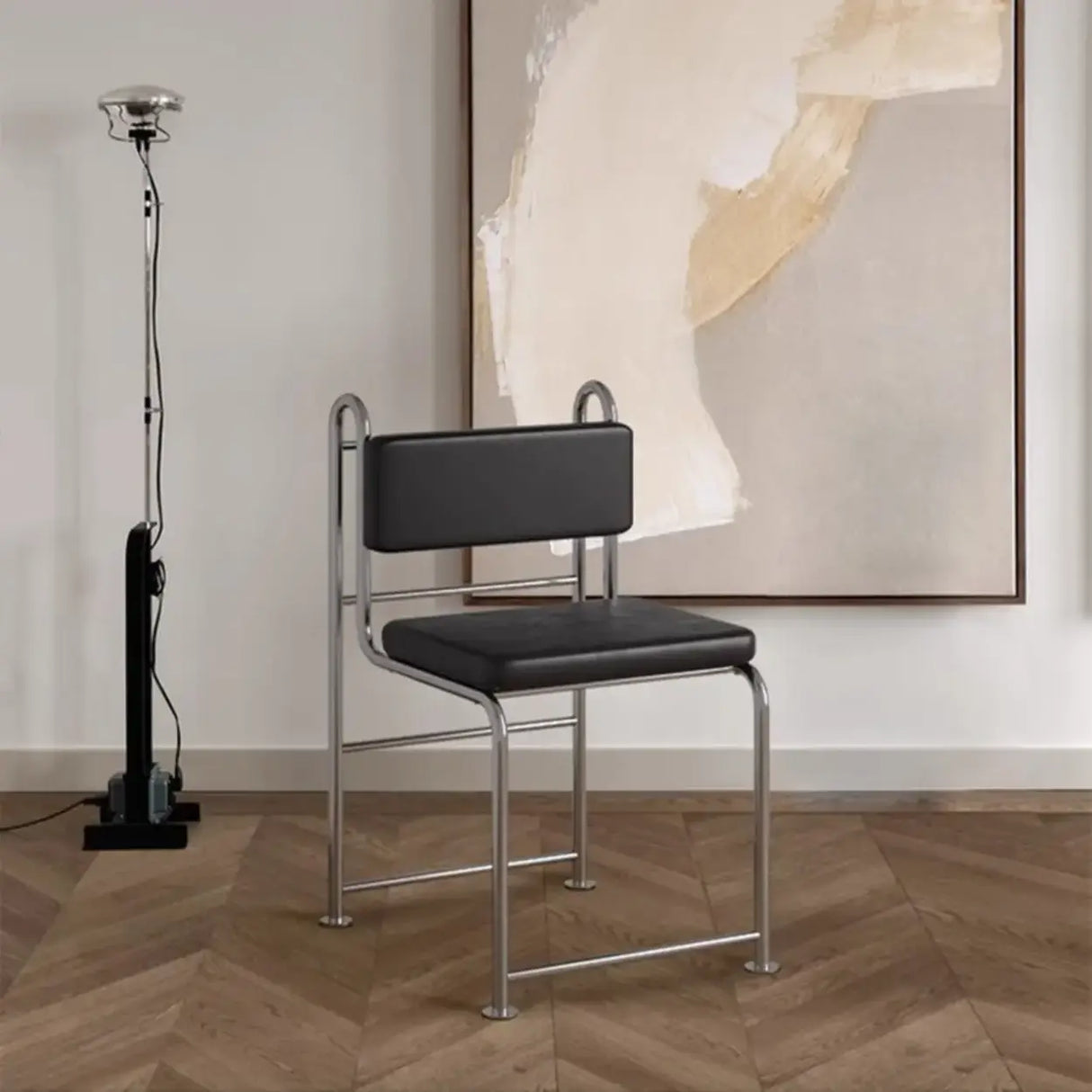 Industrial Open Back Faux Leather Upholstered Dining Chair Image - 1