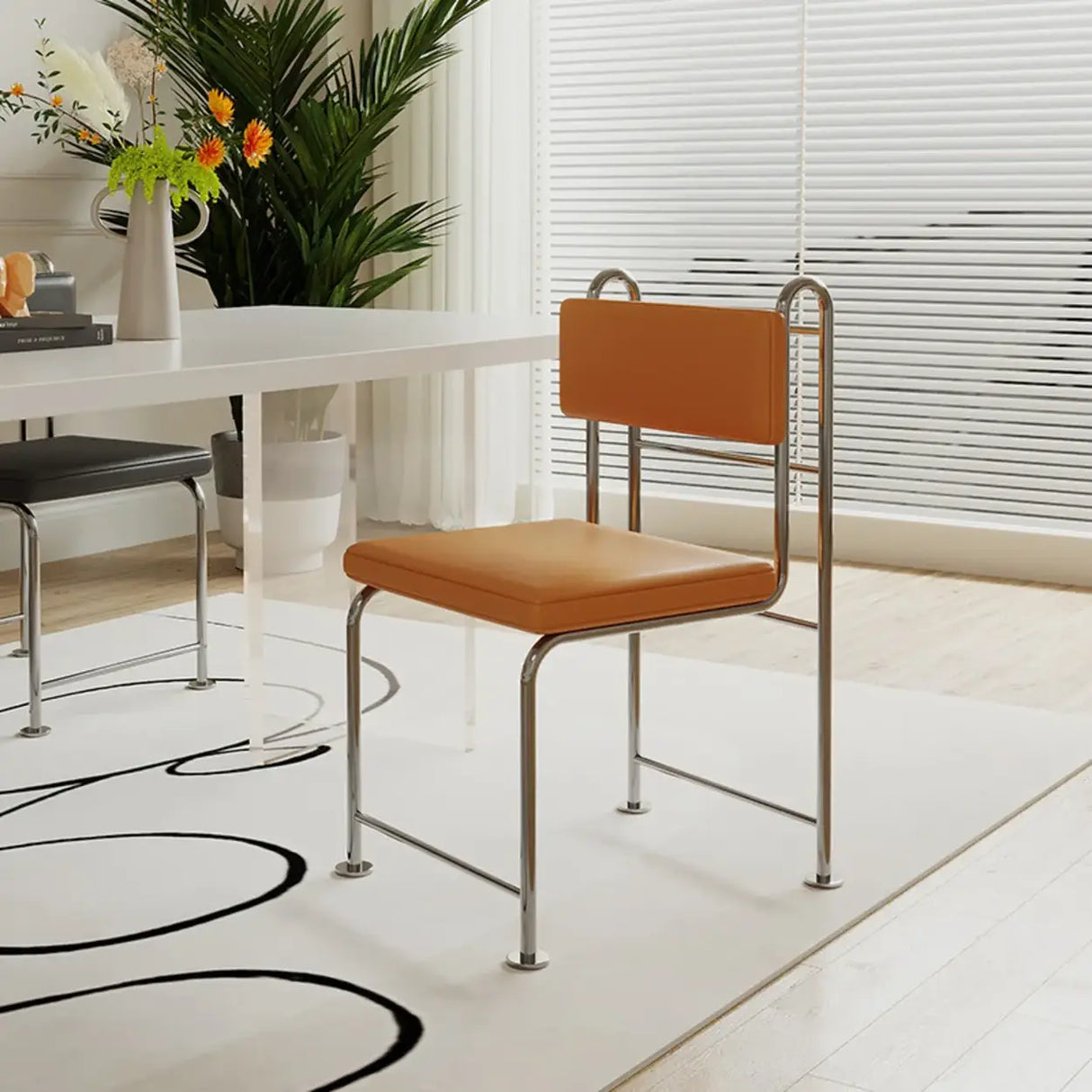 Industrial Open Back Faux Leather Upholstered Dining Chair Image - 2