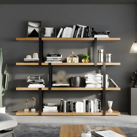Industrial Open Back Large Wood Organizer Bookshelf Image - 2