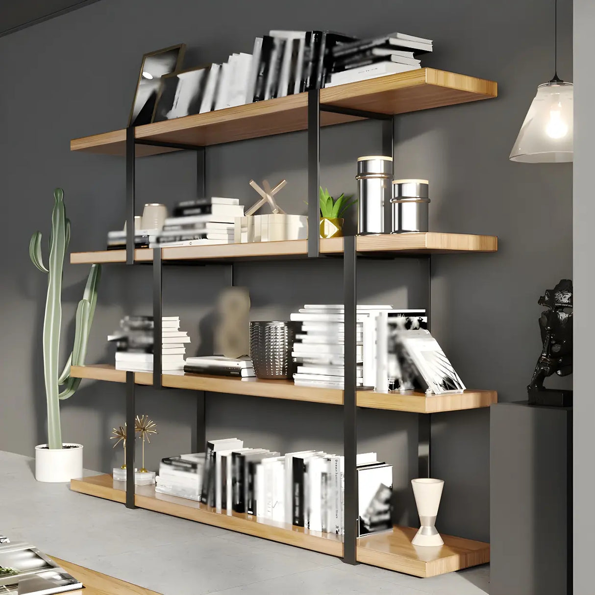 Industrial Open Back Large Wood Organizer Bookshelf Image - 3