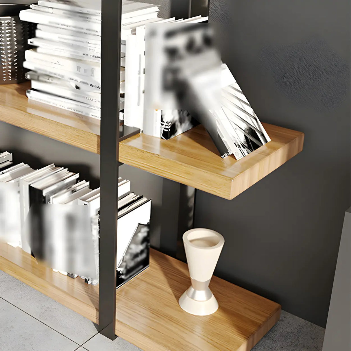 Industrial Open Back Large Wood Organizer Bookshelf Image - 9