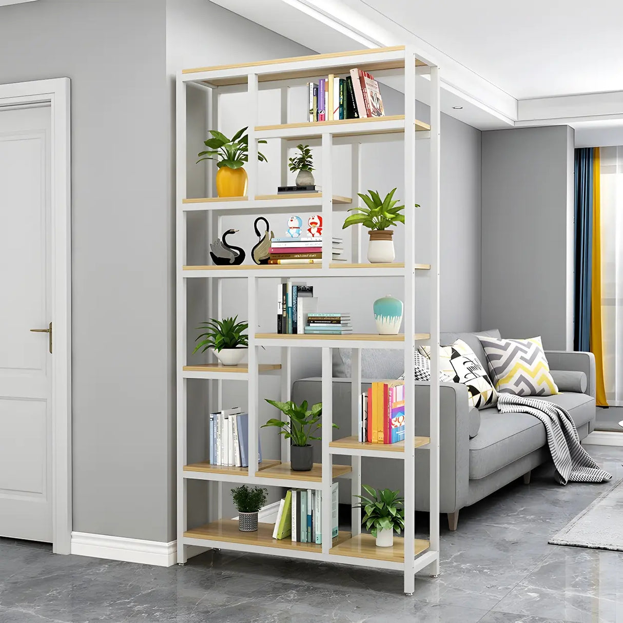 Industrial Open-Back Steel Wood Etagere Display Bookcase Image - 11