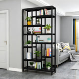 Industrial Open-Back Steel Wood Etagere Display Bookcase Image - 2