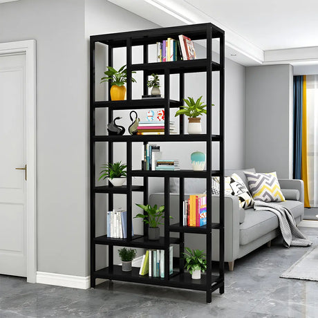 Industrial Open-Back Steel Wood Etagere Display Bookcase Image - 2