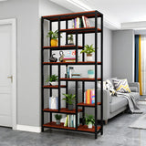 Industrial Open-Back Steel Wood Etagere Display Bookcase Image - 5