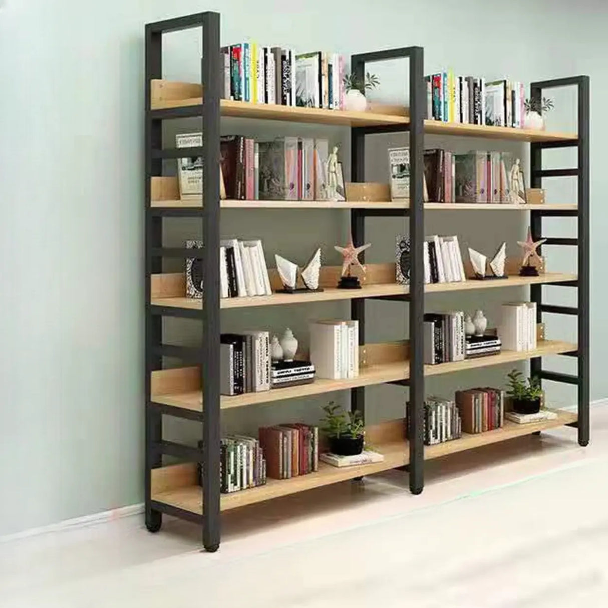Industrial Open Shelf Iron Frame Rectangular Bookshelf Image - 10