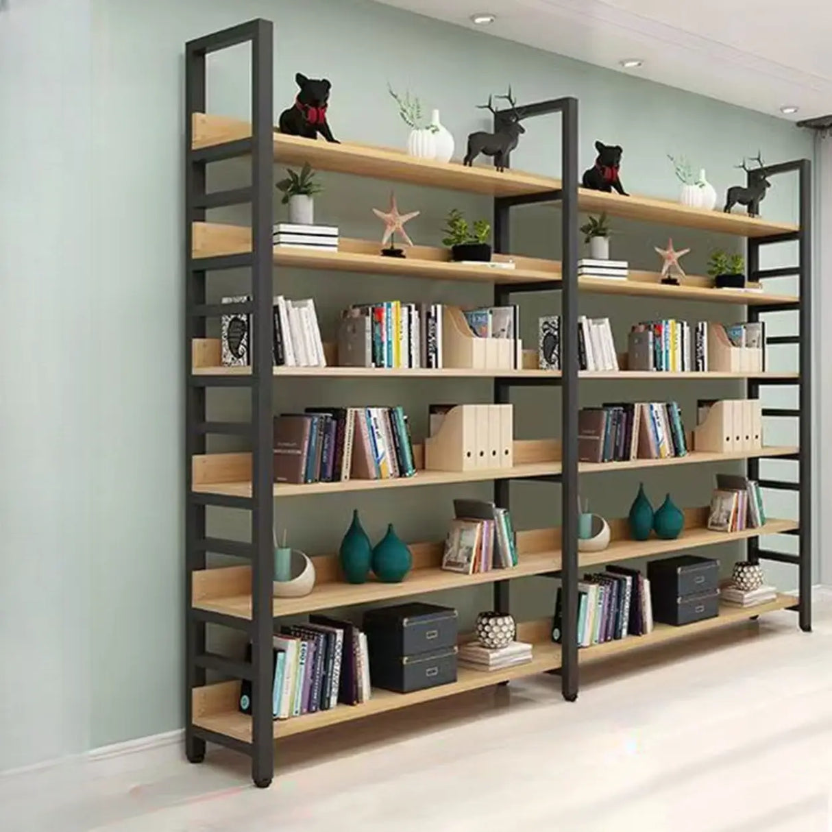Industrial Open Shelf Iron Frame Rectangular Bookshelf Image - 11