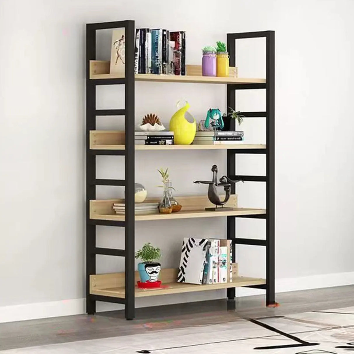 Industrial Open Shelf Iron Frame Rectangular Bookshelf Image - 2