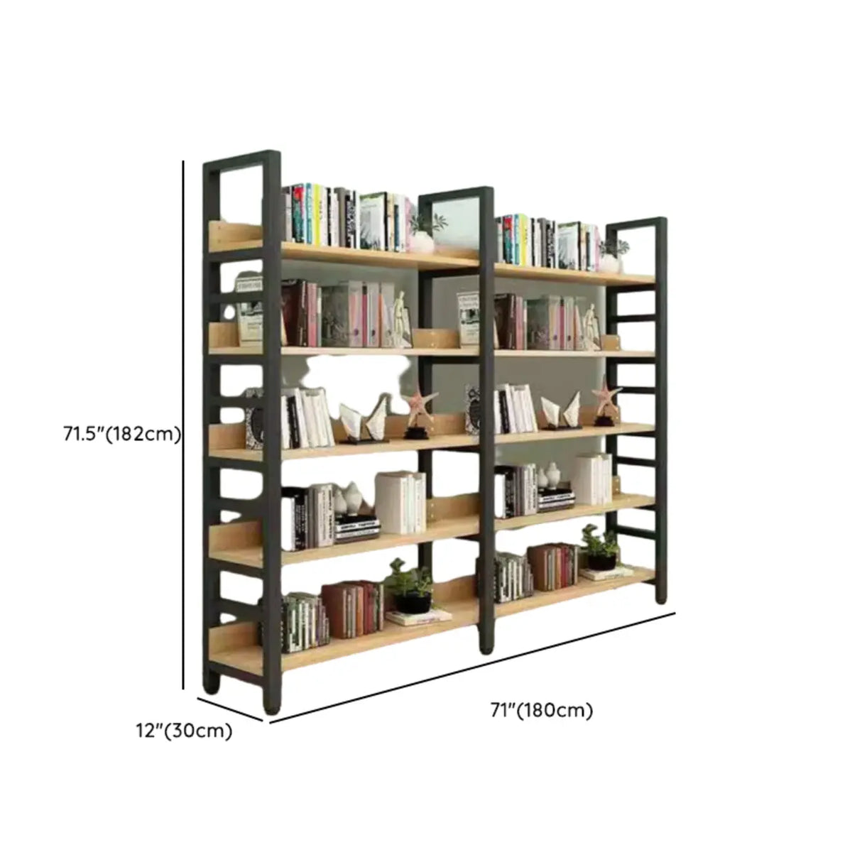 Industrial Open Shelf Iron Frame Rectangular Bookshelf Image - 23