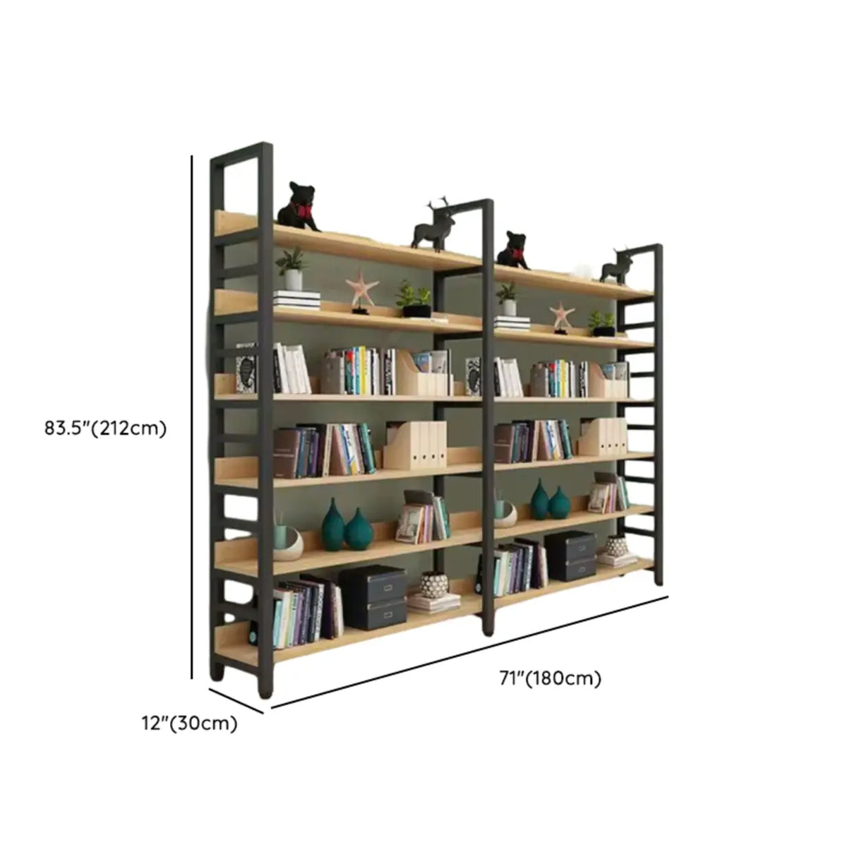 Industrial Open Shelf Iron Frame Rectangular Bookshelf Image - 27