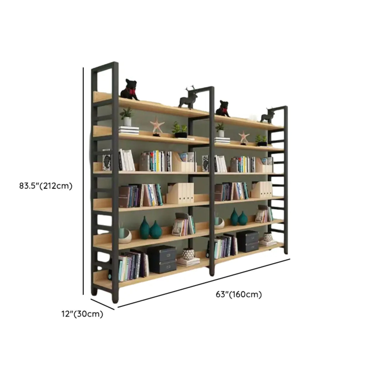 Industrial Open Shelf Iron Frame Rectangular Bookshelf Image - 28