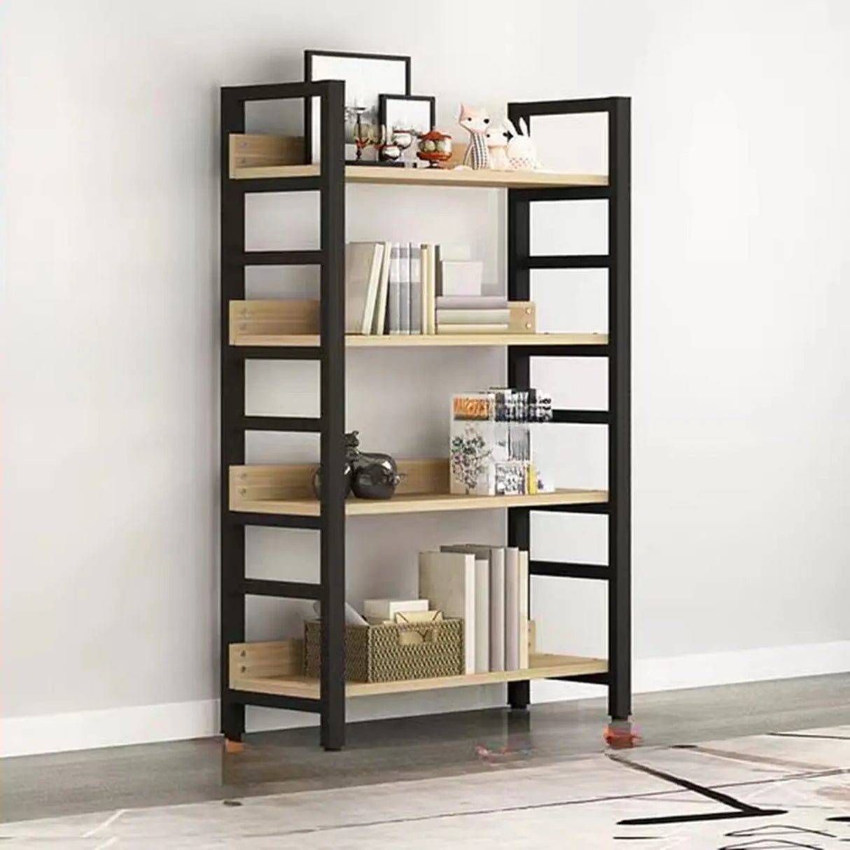 Industrial Open Shelf Iron Frame Rectangular Bookshelf Image - 3