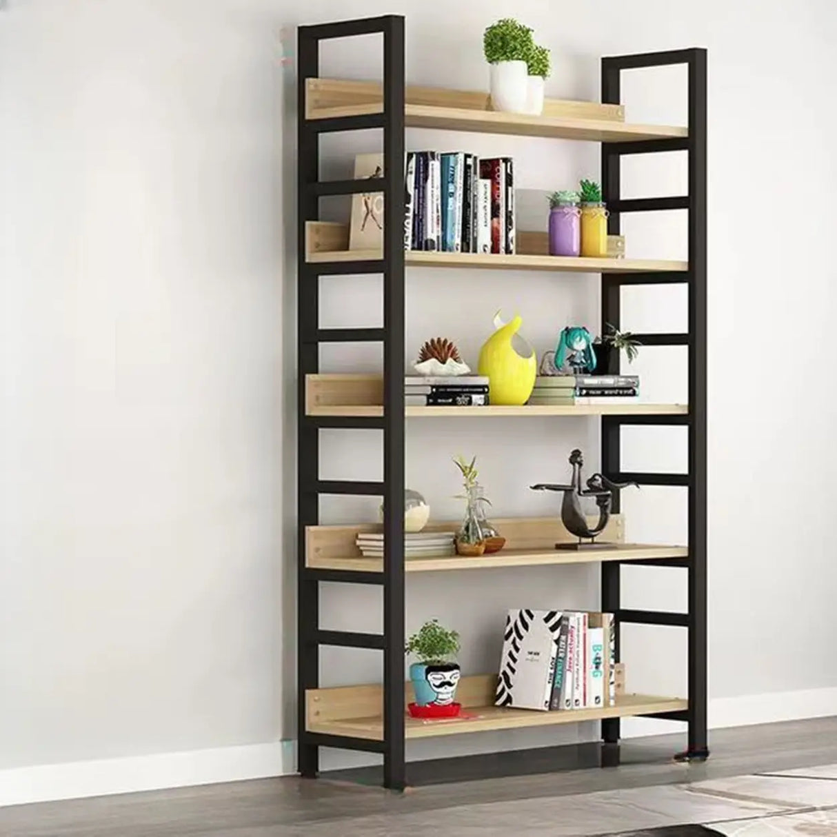 Industrial Open Shelf Iron Frame Rectangular Bookshelf Image - 4