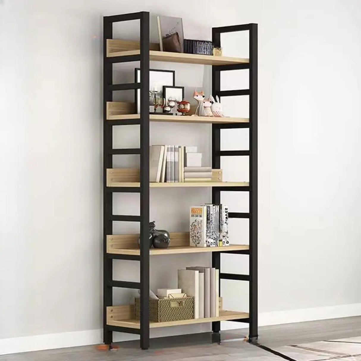 Industrial Open Shelf Iron Frame Rectangular Bookshelf Image - 5