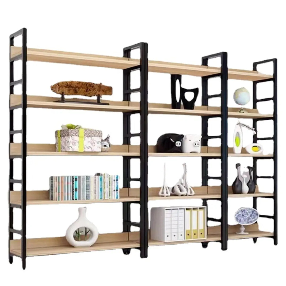 Industrial Open Shelf Iron Frame Rectangular Bookshelf Image - 6