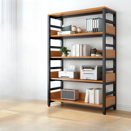 Industrial Open Vertical Cocoa Wood Display Bookshelf Image - 2