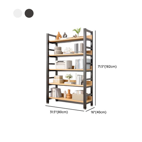 Industrial Open Wooden Metal Frame Display Bookcase Image - 27