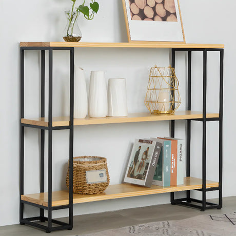 Industrial Pine and Metal Black Floor Shelf Console Table Image - 1