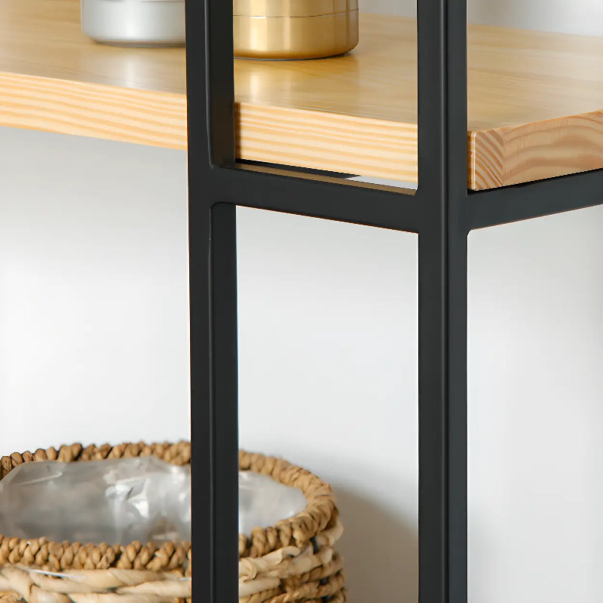 Industrial Pine and Metal Black Floor Shelf Console Table Image - 10