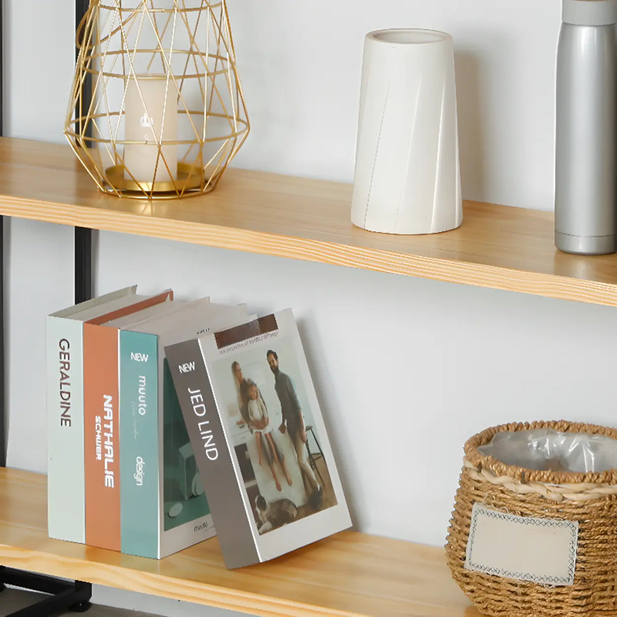 Industrial Pine and Metal Black Floor Shelf Console Table Image - 11