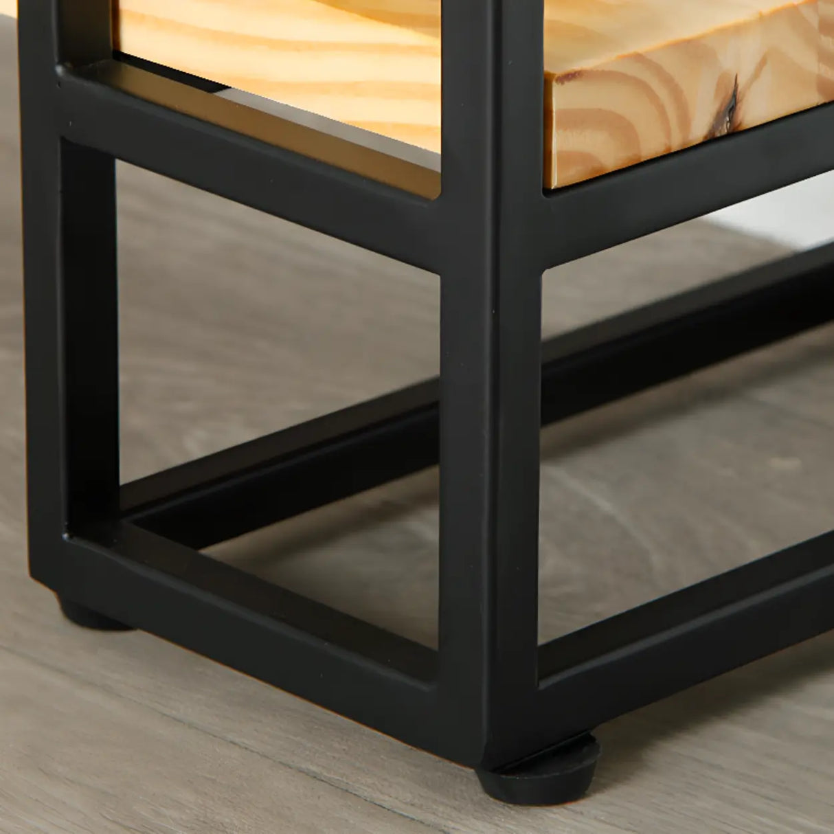 Industrial Pine and Metal Black Floor Shelf Console Table Image - 12