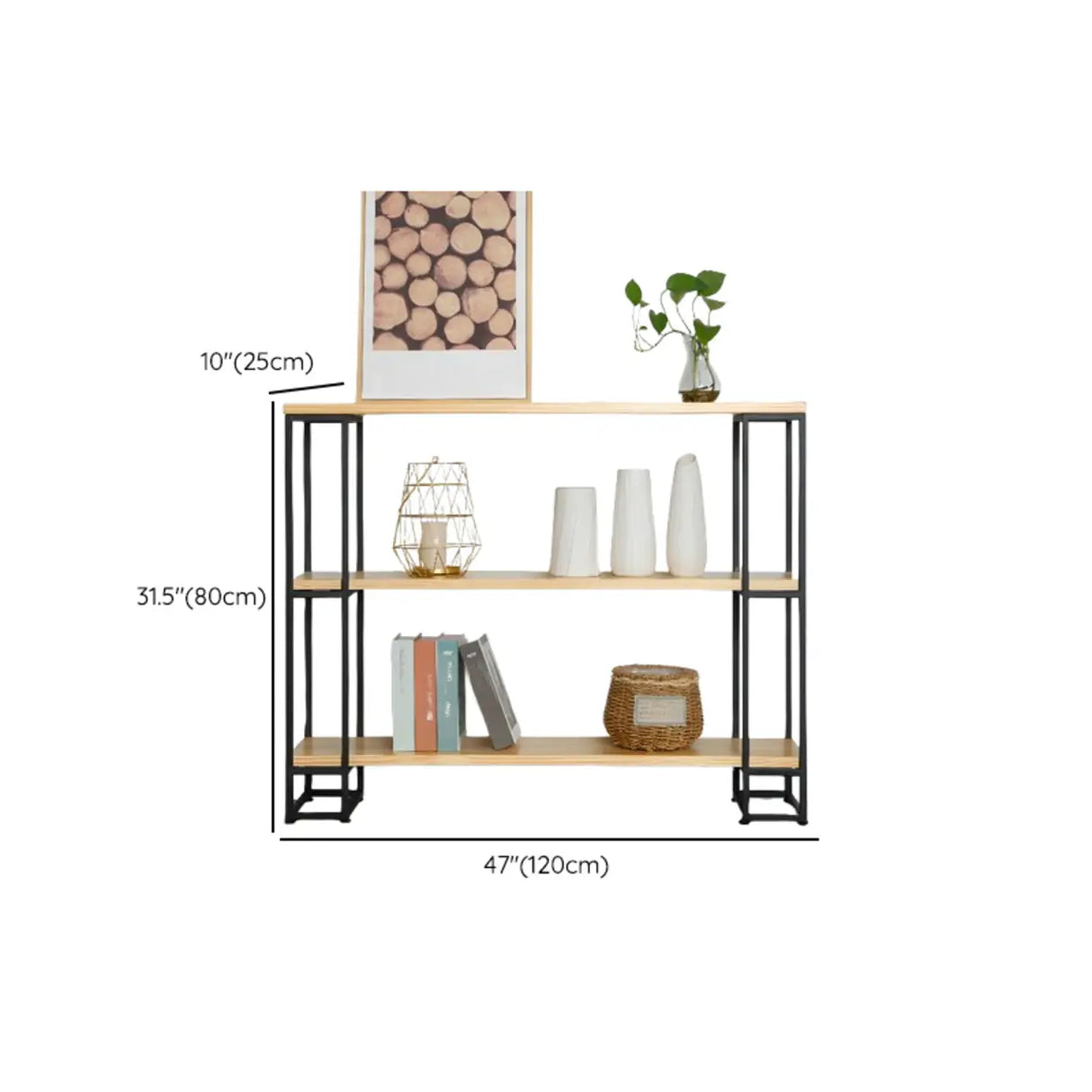 Industrial Pine and Metal Black Floor Shelf Console Table Image - 15