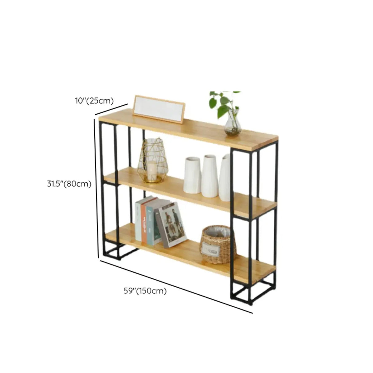 Industrial Pine and Metal Black Floor Shelf Console Table Image - 16