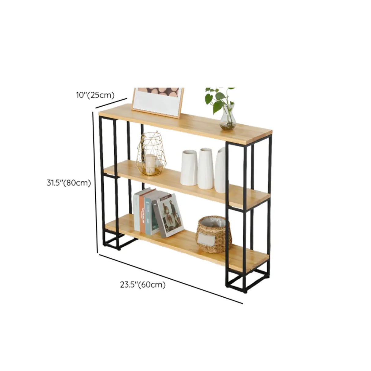 Industrial Pine and Metal Black Floor Shelf Console Table Image - 17