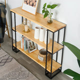 Industrial Pine and Metal Black Floor Shelf Console Table Image - 5