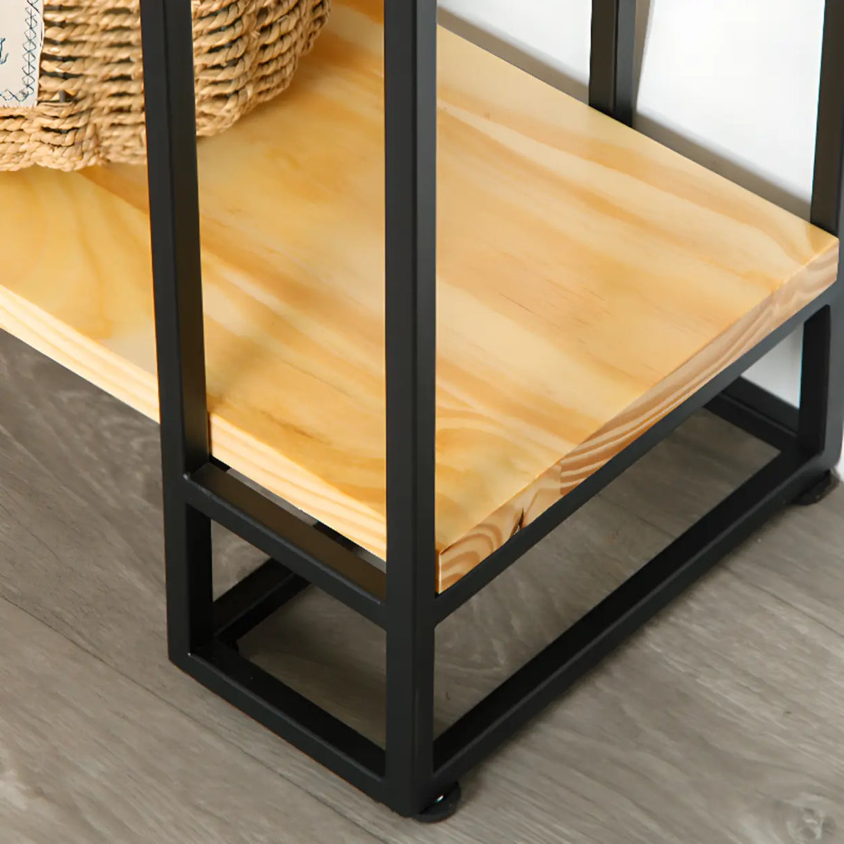 Industrial Pine and Metal Black Floor Shelf Console Table Image - 8