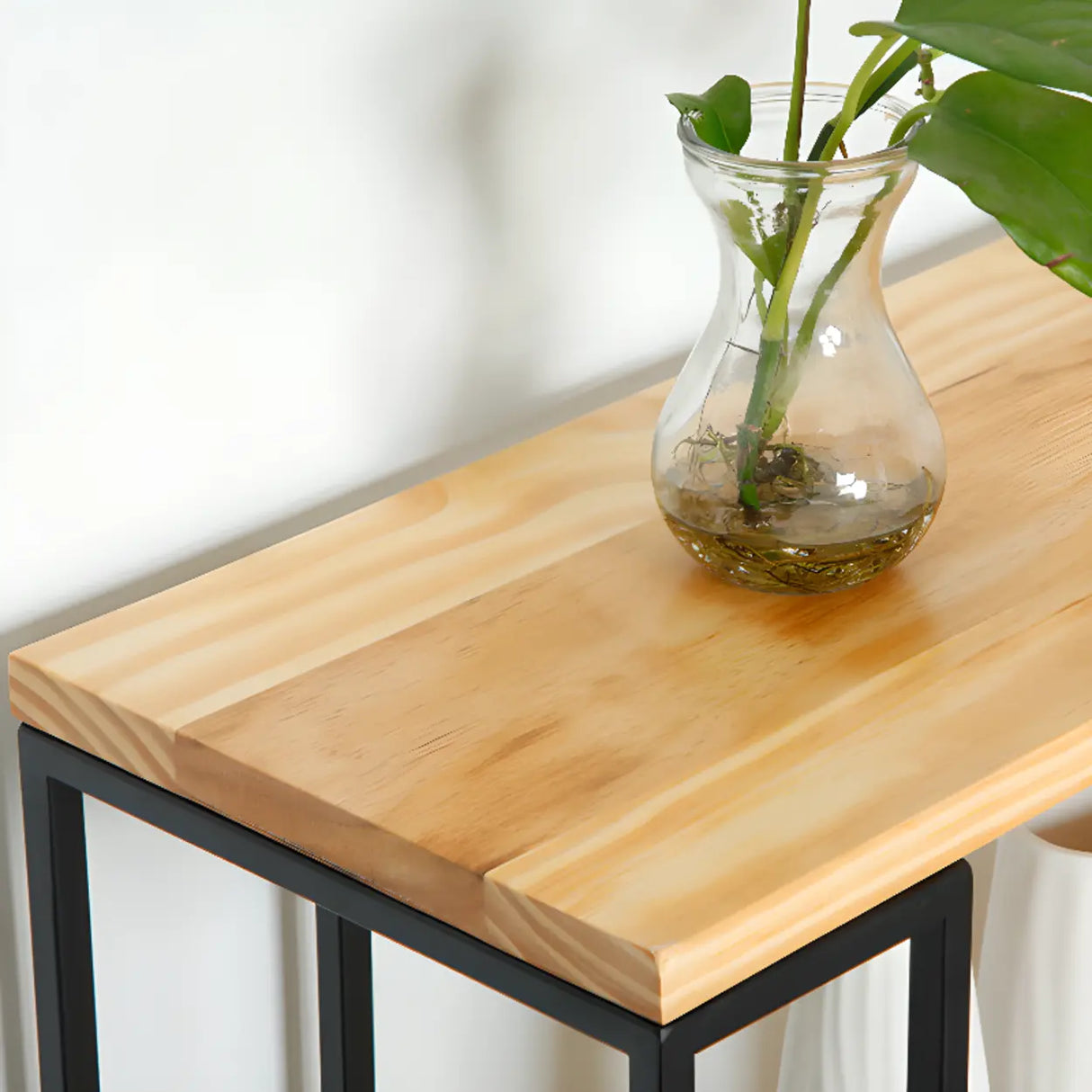 Industrial Pine and Metal Black Floor Shelf Console Table Image - 9