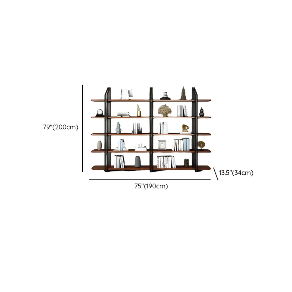 Industrial Pine Black Frame Etagere Large Bookshelf Image - 30